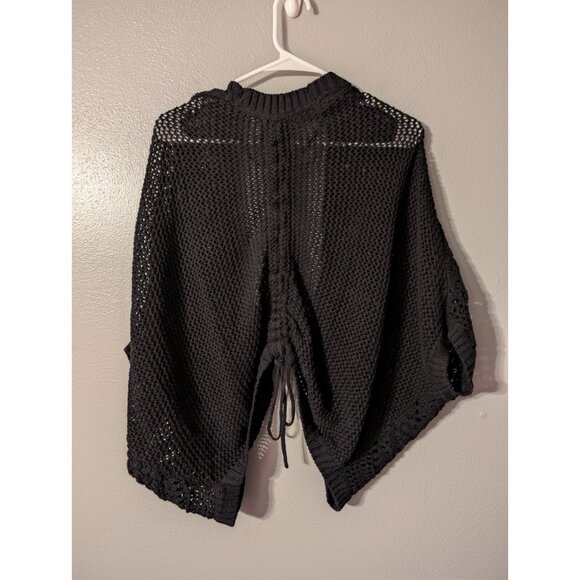 DKNY JEANS Women's Small Black Shrug Oversized Crochet Knit Cardigan Cover Up - Picture 3 of 4